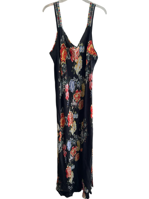 Johnny Was Size 2X Black & Multi Rayon & Silk Round Neck Sleeveless Floral Dress Black & Multi / 2X