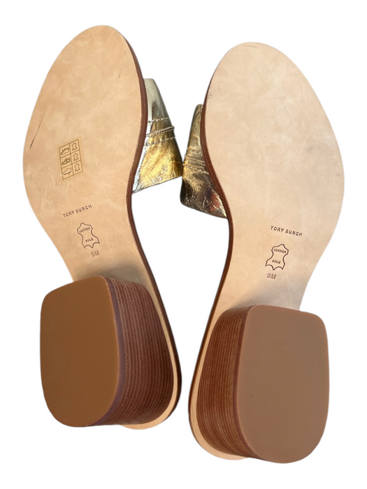 Tory Burch Shoe Size 9 Metallic Gold Leather open toe Logo Slip On Shoes Metallic Gold / 9
