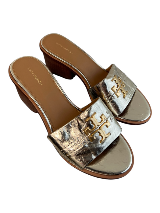 Tory Burch Shoe Size 9 Metallic Gold Leather open toe Logo Slip On Shoes Metallic Gold / 9