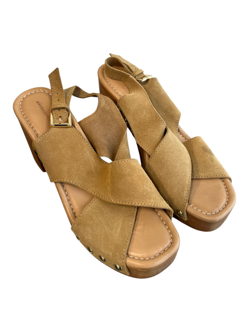 Anthropologie Shoe Size 41 Brown Suede Criss Cross Gold Hardware Shoes Brown / 41