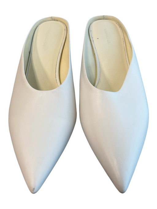 Vince Shoe Size 9M White Leather Pointed Toe Slip On Block Heel Shoes White / 9M