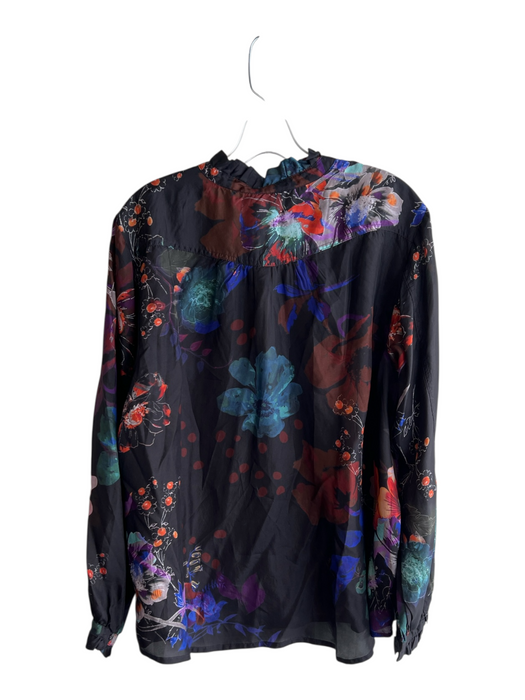 Johnny Was Size XL Black Multi Silk Floral Long Sleeve Button Down Top Black Multi / XL