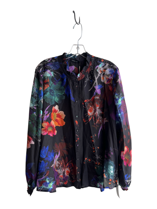 Johnny Was Size XL Black Multi Silk Floral Long Sleeve Button Down Top Black Multi / XL