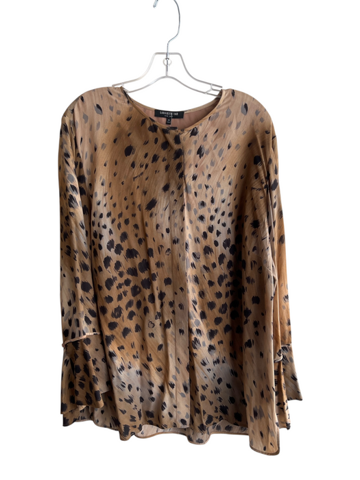 Lafayette 148 Size 2X Brown, Black & Gray Silk Animal Print Button Down Top Brown, Black & Gray / 2X