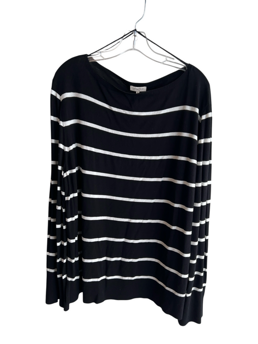 Lafayette 148 Size 2X Black & White Viscose Blend Striped Wide Neck Top Black & White / 2X