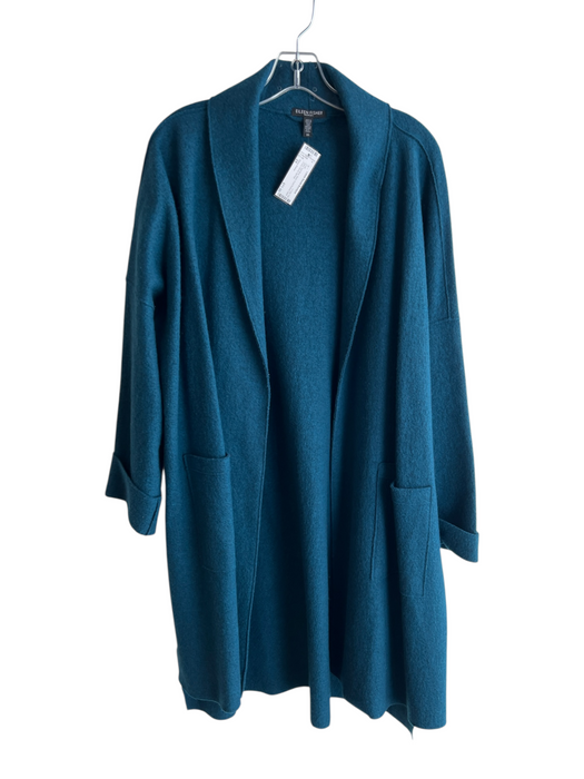 Eileen Fisher Size 2X Dark Teal Blue Wool Front Pocket Open Front Coat Dark Teal Blue / 2X