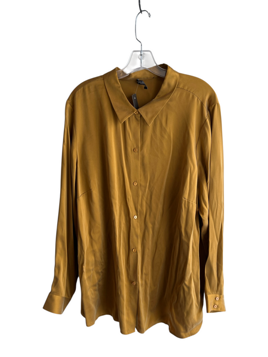 Eileen Fisher Size Est xl Mustard Silk Long Sleeve Collared Button Down Top Mustard / Est xl