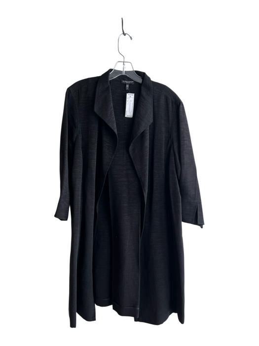 Eileen Fisher Size 1X Black Cotton Open Front Back Pleat Textured Pockets Coat Black / 1X