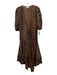 Ganni Size 38 Brown & Black Cotton Leopard Print Wrap 1/2 Puff Sleeve Dress Brown & Black / 38