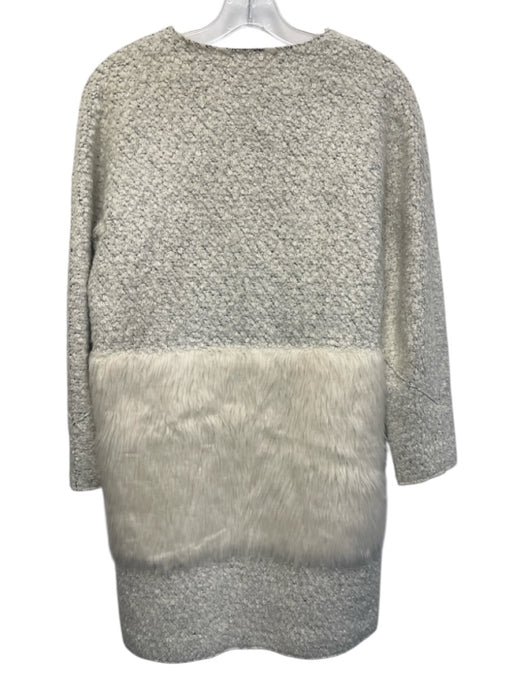 Elie Tahari Size M Cream White & Gray Acrylic Blend Boucle Faux Fur Coat Cream White & Gray / M