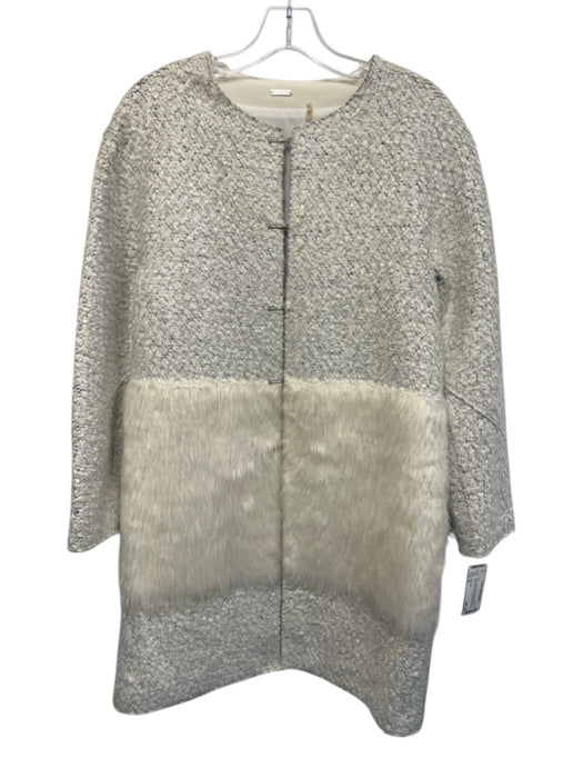 Elie Tahari Size M Cream White & Gray Acrylic Blend Boucle Faux Fur Coat Cream White & Gray / M