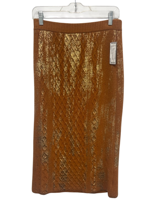 By Anthropologie Size S Orange & Gold Wool Blend Elastic Waistband Knit Skirt Orange & Gold / S