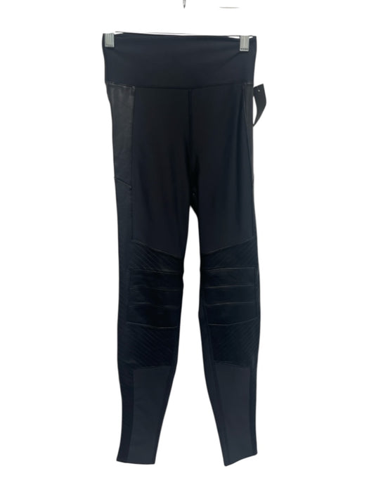 Alo Size S Black Polyester Blend Elastic Waistband Faux Leather Accents Leggings Black / S