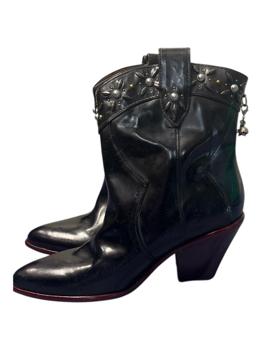 Coach Shoe Size 38.5 Black Leather Cuban Heel Pointed Toe Charms Boots Black / 38.5