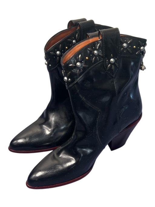 Coach Shoe Size 38.5 Black Leather Cuban Heel Pointed Toe Charms Boots Black / 38.5
