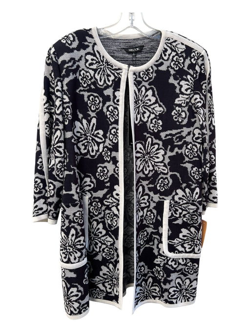 Misook Size Large Black & White Acrylic Blend Round Neck Floral Pockets Sweater Black & White / Large