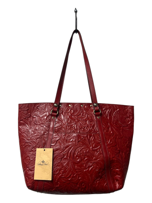 Patricia Nash Red Leather Tooled 2 handles Twist Clasp Interior Zip Pouch Bag Red / XL