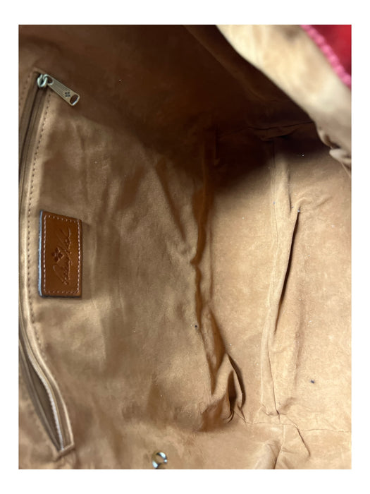 Patricia Nash Red Leather Tooled 2 handles Twist Clasp Interior Zip Pouch Bag Red / XL