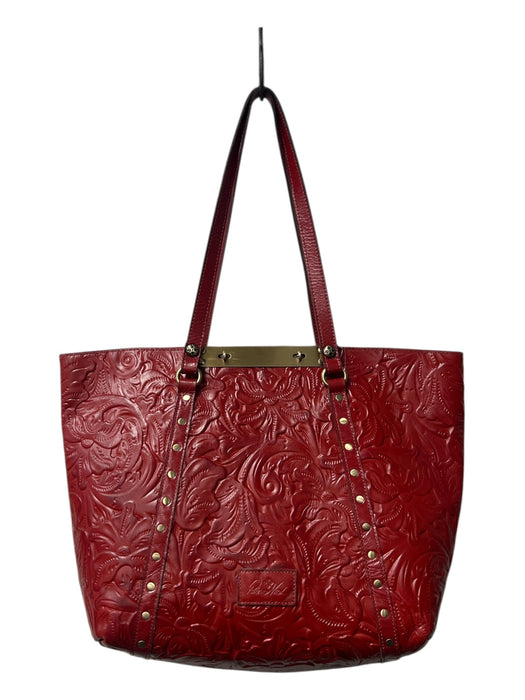 Patricia Nash Red Leather Tooled 2 handles Twist Clasp Interior Zip Pouch Bag Red / XL