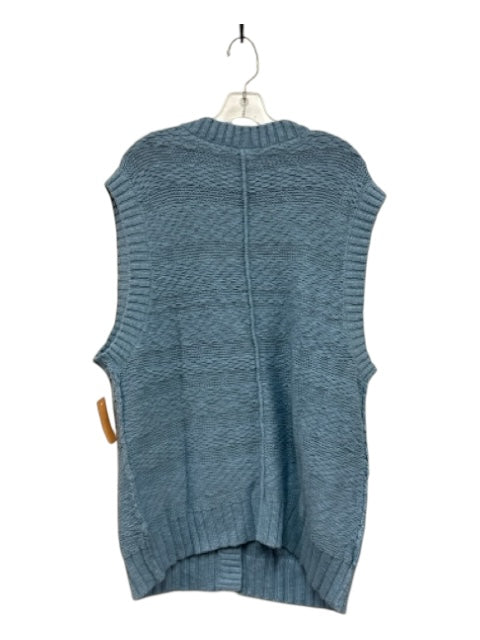 Free People Size M Light Blue Cotton Knit Ribbed Detail Button Up Vest Sweater Light Blue / M