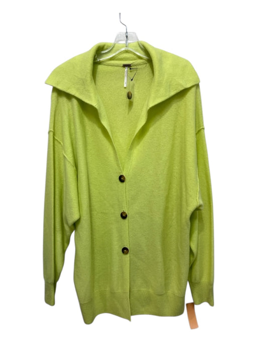 Free People Size S/P Chartreuse Green Cashmere Large Collar Cardigan Chartreuse Green / S/P