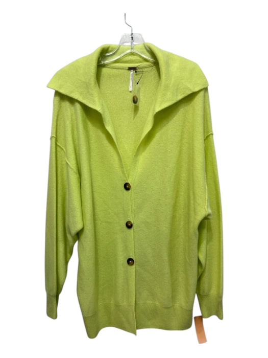 Free People Size S/P Chartreuse Green Cashmere Large Collar Cardigan Chartreuse Green / S/P