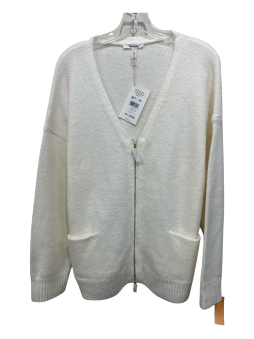 Splendid Size XL Cream Acrylic Blend Gold Zipper Pockets Ribbed Detail Cardigan Cream / XL