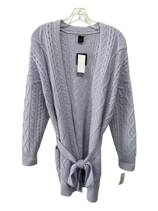 Magaschoni Size M Light Blue Gray Cashmere Cable Knit Pockets Sash Cardigan Light Blue Gray / M