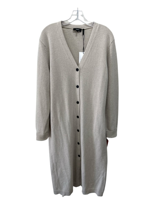 Theory Size L Light Beige Cashmere Blend Button Down V Neck Long Sleeve Dress Light Beige / L
