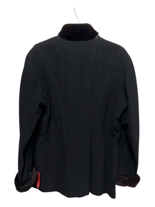 Escada Size 42 Black & Brown Wool Faux Fur Trim Pockets Jacket Black & Brown / 42