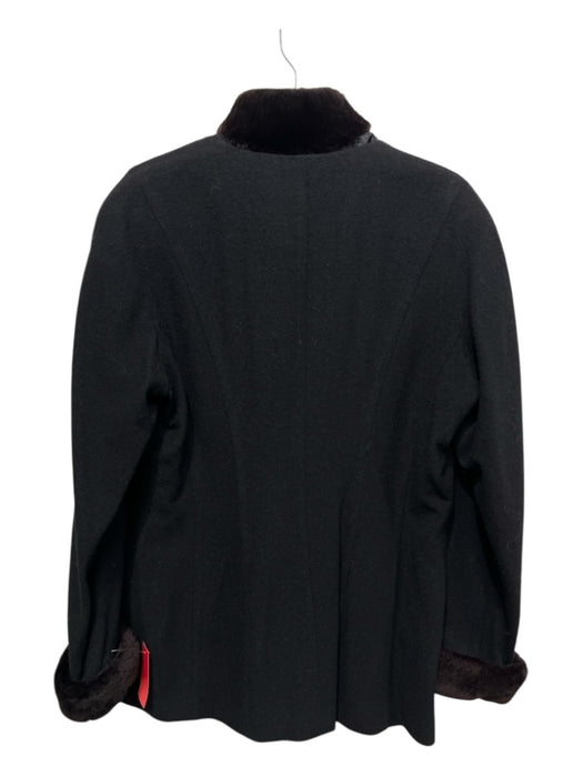 Escada Size 42 Black & Brown Wool Faux Fur Trim Pockets Jacket Black & Brown / 42