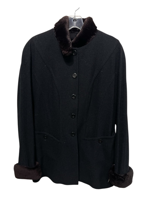 Escada Size 42 Black & Brown Wool Faux Fur Trim Pockets Jacket Black & Brown / 42