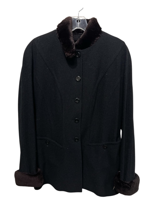 Escada Size 42 Black & Brown Wool Faux Fur Trim Pockets Jacket Black & Brown / 42