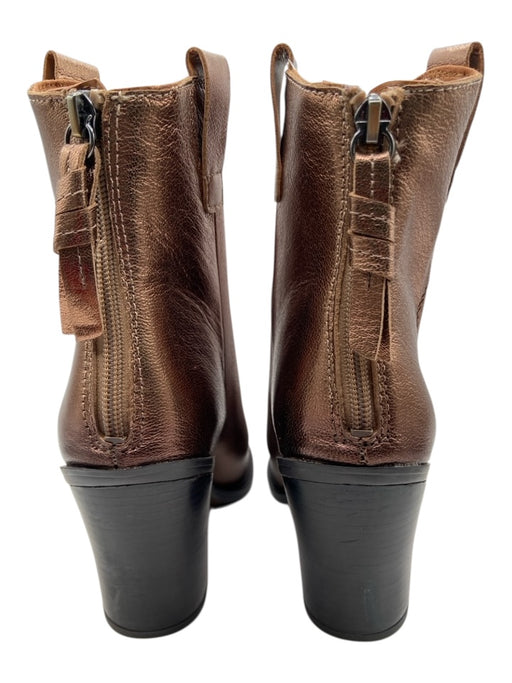Sarto Shoe Size 8 Bronze Leather Metallic Stitching Detail Back Zip Booties Bronze / 8