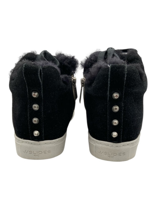 J/Slides Shoe Size 8 Black & White Suede Shearling lace up Side Zip Sneakers Black & White / 8