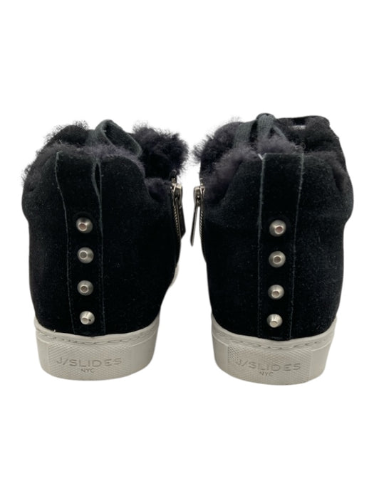 J/Slides Shoe Size 8 Black & White Suede Shearling lace up Side Zip Sneakers Black & White / 8