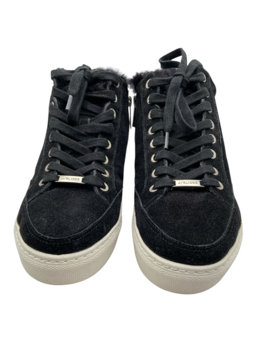 J/Slides Shoe Size 8 Black & White Suede Shearling lace up Side Zip Sneakers Black & White / 8