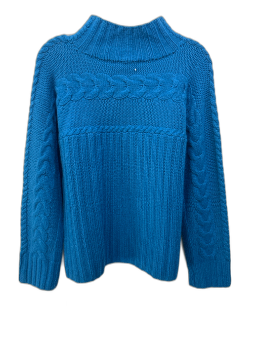 Worth Size L Blue Cashmere Cable Knit Mock Neck Long Sleeve Sweater Blue / L