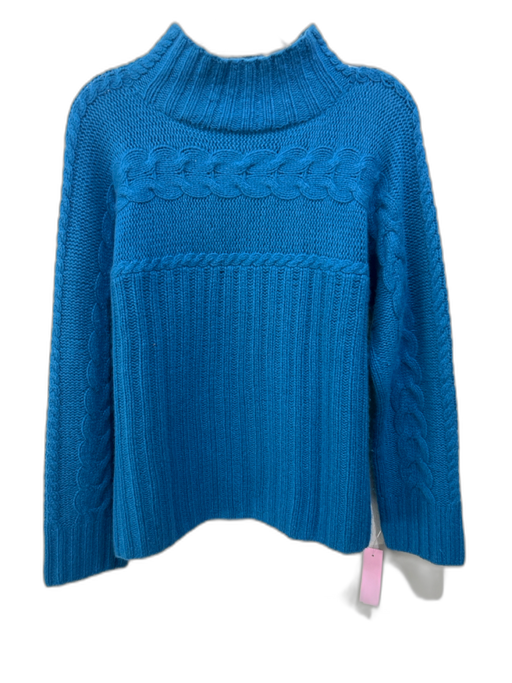 Worth Size L Blue Cashmere Cable Knit Mock Neck Long Sleeve Sweater Blue / L