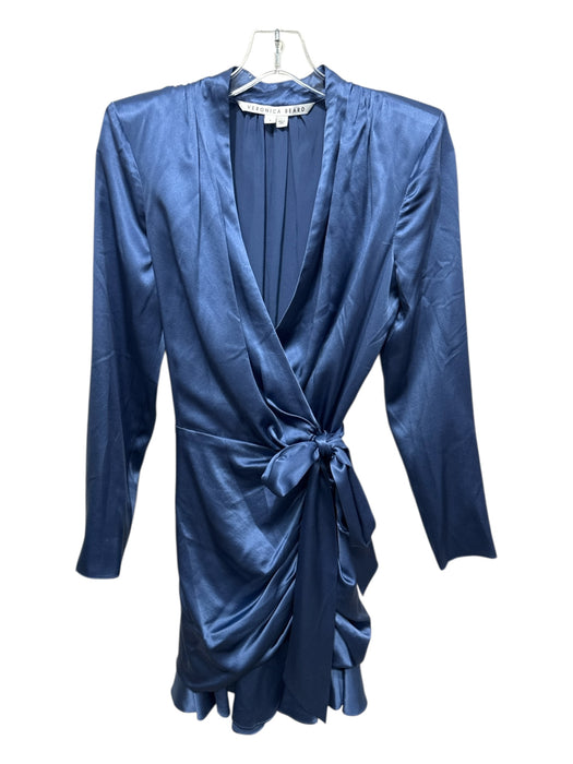 Veronica Beard Size 4 Blue Silk Blend Shirred Surplice Tie Waist Dress Blue / 4