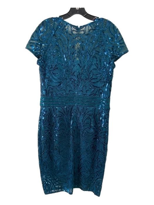 Tadashi Shoji Size 14 Teal Green Rayon Blend Paisley Sequins Cap Sleeve Dress Teal Green / 14