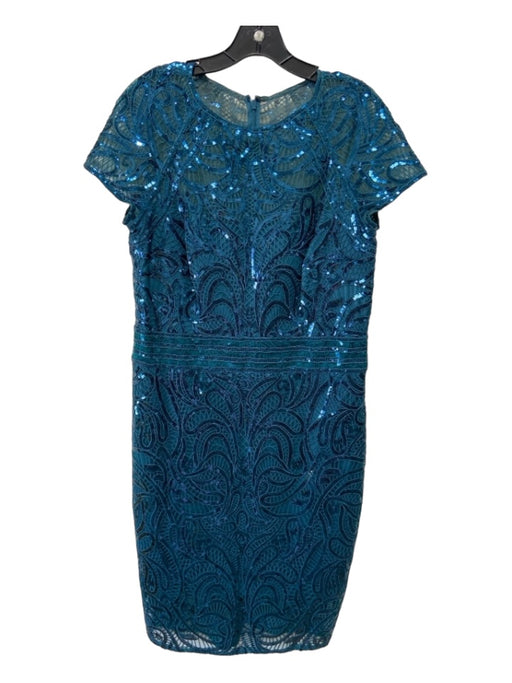 Tadashi Shoji Size 14 Teal Green Rayon Blend Paisley Sequins Cap Sleeve Dress Teal Green / 14