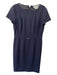 Carlisle Size 12 Navy Wool Wide Neck Cap Sleeve gold accent Sheath Dress Navy / 12