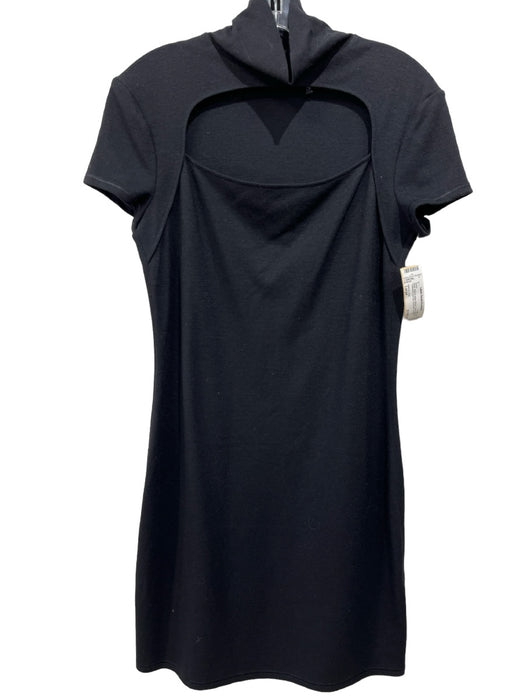 Helmut Lang Size Large Black Wool & Nylon Blend Short Sleeve Turtleneck Dress Black / Large