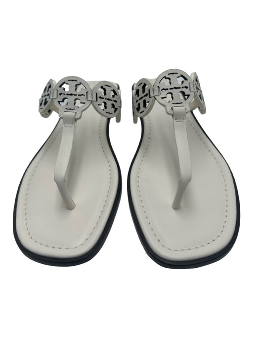 Tory Burch Shoe Size 8.5 White Leather Thong Logo Slip On Sandals White / 8.5