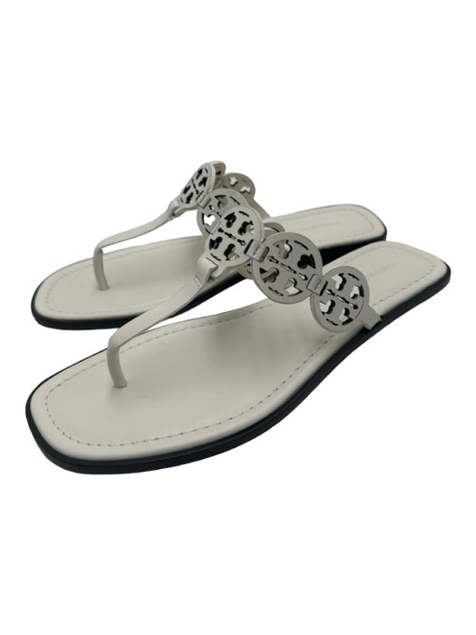 Tory Burch Shoe Size 8.5 White Leather Thong Logo Slip On Sandals White / 8.5