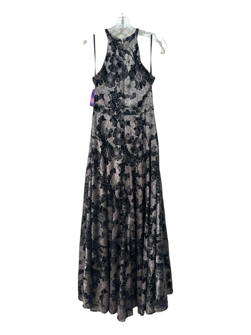 Betsy & Adam Size 4 Navy & Silver Polyester Blend High Round Neck Floral Gown Navy & Silver / 4