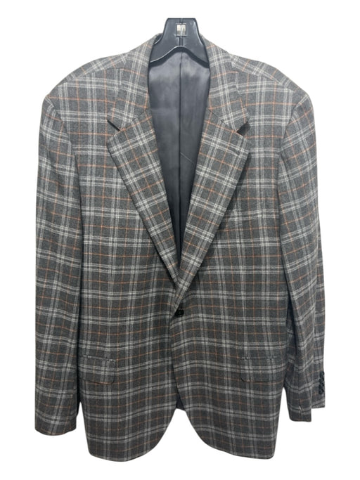 Canali Gray & Orange Wool Blend Plaid Men's Blazer 48