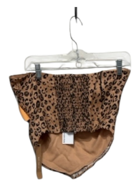 Reformation Size 6 Brown & Black Linen Strapless Animal Print Elastic Back Top Brown & Black / 6