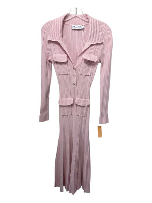 Self Portrait Size M Light Pink Polythylene Ribbed Knit Collar Long Sleeve Dress Light Pink / M
